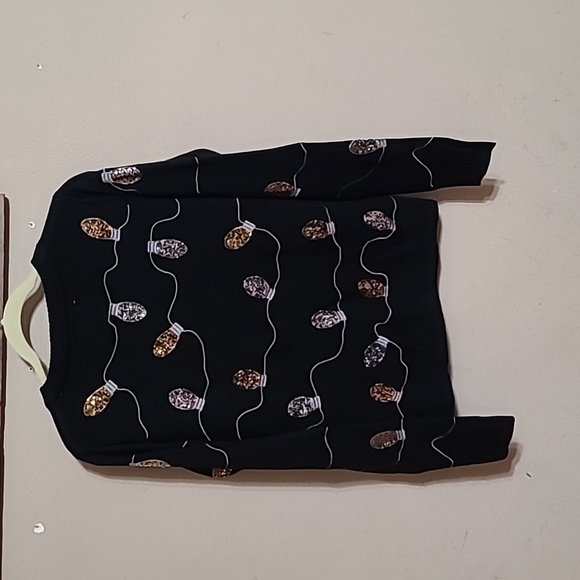 Tipsyelves cardigan with gold and silver sequin light bulbs Christmas. Medium - Picture 4 of 4